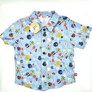 Zutano Blue Button Down Shirt with Sports Print Size 2T NWT